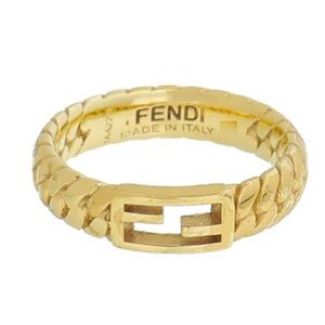 Fendi FF Logo Gold Plated Baguette Ring Size L NEW